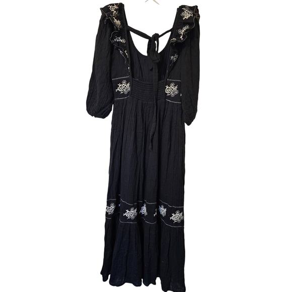 New Free People Lovers Lane Maxi Dress $168  X-SMALL Embroidered Black Floral - Picture 7 of 8
